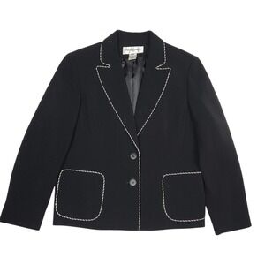 Jones New York Suit Blazer 14P Black Rope Trim Piping Career Dark Academia